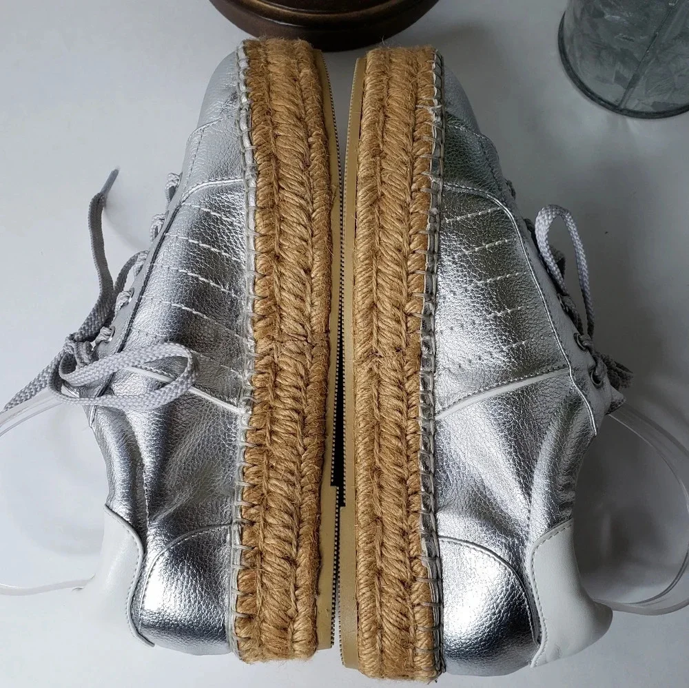 Steven By Steve Madden Womens Silver-Parade Espadrilles Flatform Shoes Sz 10B